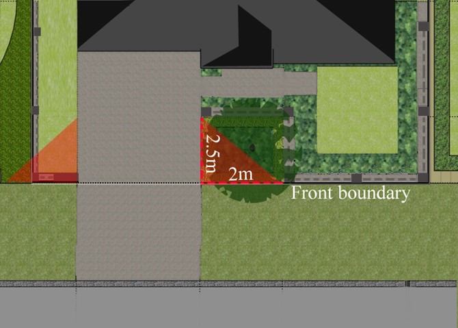 Figure D2.11: A 2m x 2.5m splay at the driveway and property boundary to avoid obstructions to visibility